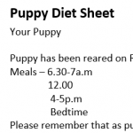 Puppy Diet Sheet